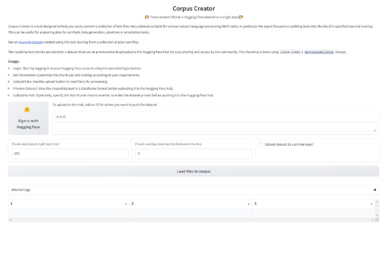 基于Hugging Face Space的语料库创建工具，提供自动化的语料生成和编辑功能，简化了自然语言处理项目的数据准备过程Corpus Creator | #工具