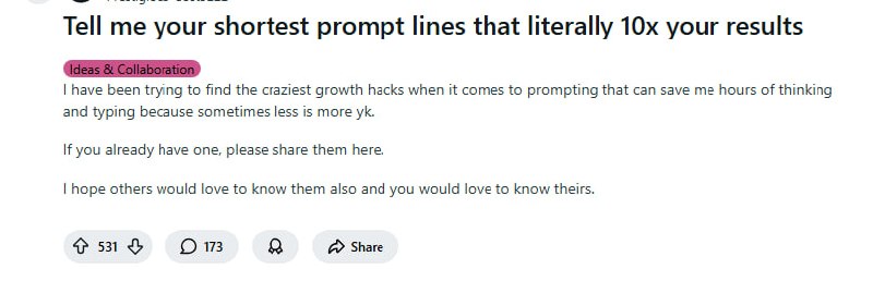 Reddit上一个关于“最短高效提示词”的帖子引起了广泛讨论