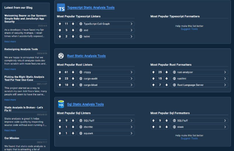 static-analysis：C 静态分析工具 | #工具该存储库列出了所有编程语言的静态分析工具、构建工具、配置文件等
