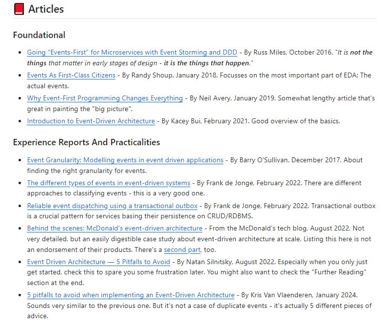awesome-event-driven-architecture：一个精选的事件驱动架构(EDA)资源集合，包含高质量的文章、视频和实践经验