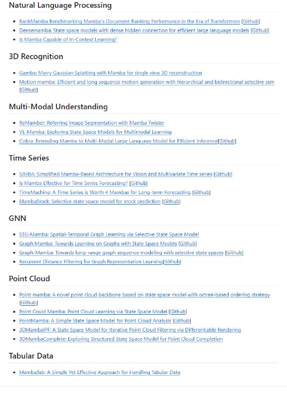 Mamba相关文献资源列表 | Awesome_Mamba | #文献Mamba 架构是深度学习领域的开创性框架，以其选择性状态空间和处理复杂数据结构的效率而闻名