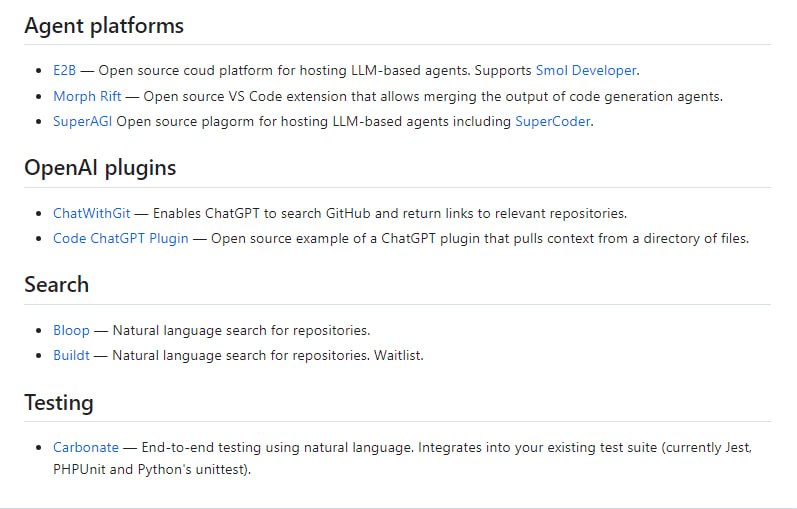 AI辅助开发者工具大列表，用来帮助开发者完成诸如代码补全、重构、调试、文档编写等任务