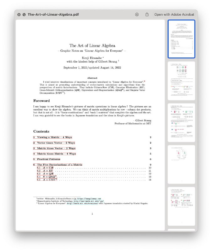 开源技术教程：《线性代数的艺术》，主要针对 MIT 教授 Gilbert Strang 的《Linear Algebra for Everyone》教程提供了图形注释，让知识更易于吸收理解