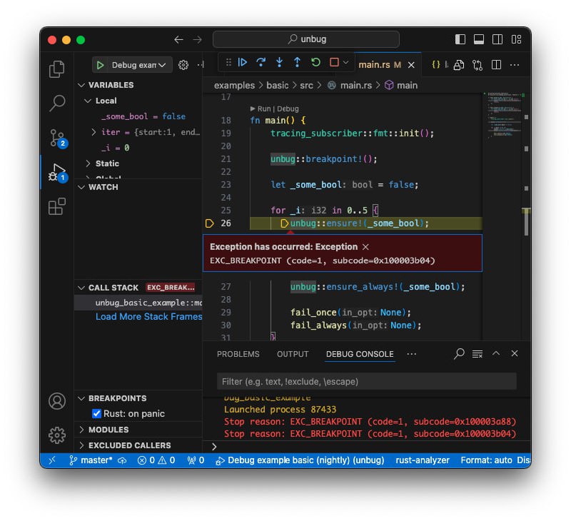 Unbug：Rust编程语言的断点调试工具箱，提供方便的宏来实现编程断点，可帮助开发者捕获调试过程中的错误