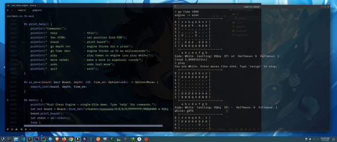 Abhishek用Rust从零打造了自己的国际象棋引擎——仅用标准库，无第三方依赖，也无不安全代码