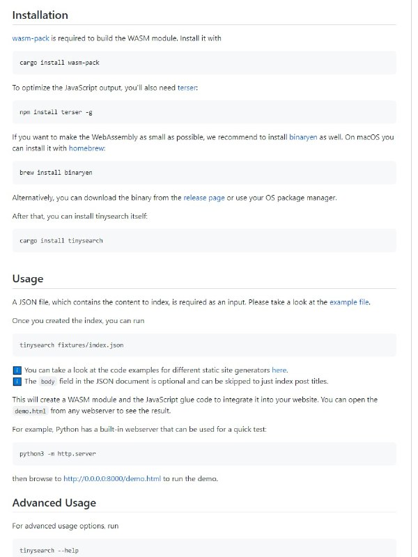 tinysearch：为静态网站设计的轻量快速全文 #搜索引擎