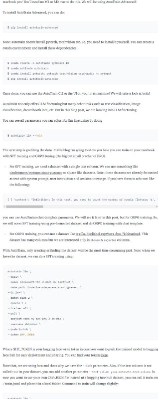 用AutoTrain Advanced在MacBook Pro上微调phi-3模型 | link