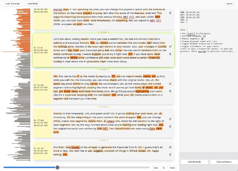 wscribe字幕和转录编辑器：基于Web的字幕和转录编辑工具，支持本地导入和导出多种格式，专为手动编辑使用场景设计wscribe-editor | #工具
