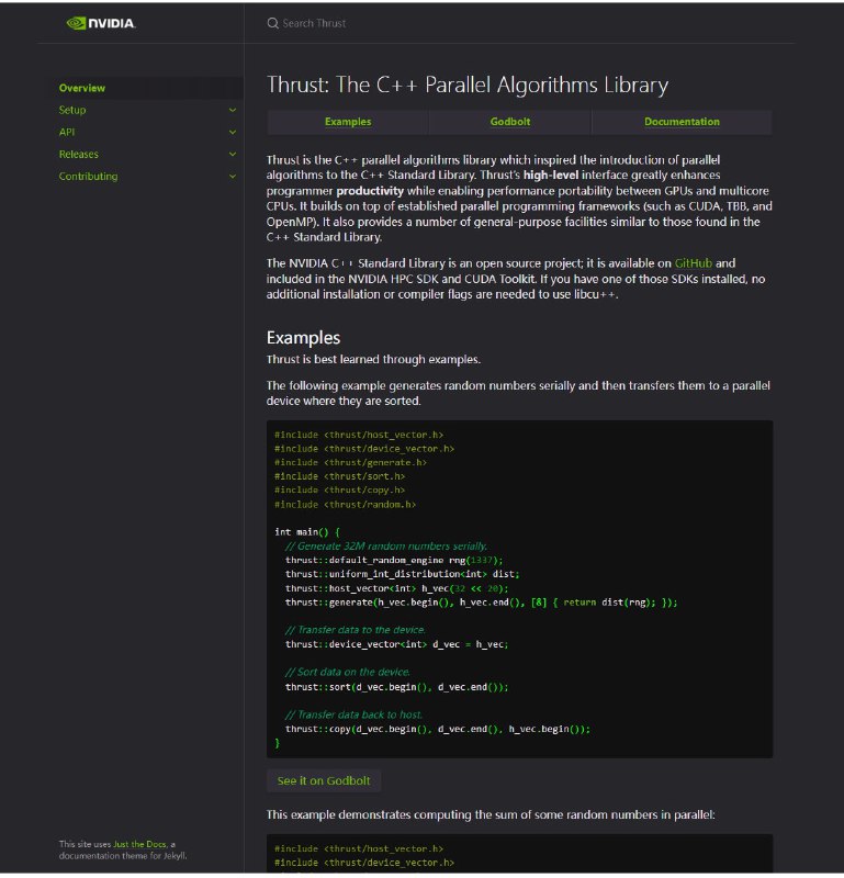Thrust：C++并行算法库Thrust是C++并行算法库，它启发了将并行算法引入C++标准库