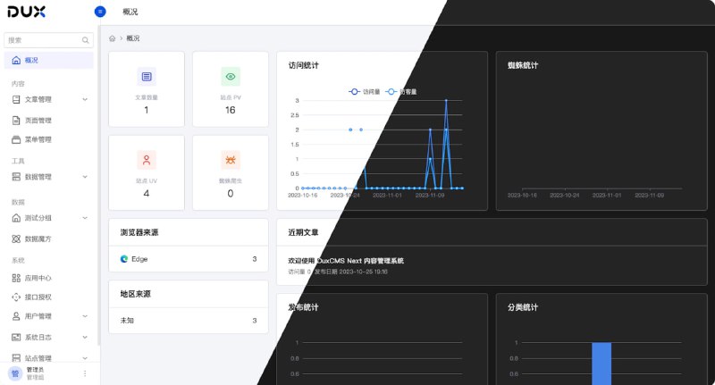 Dux Next后台管理系统：基于PHP8与TypeScript开发的开源中后台管理系统，采用前后端分离架构，前端使用React TS，后端使用PHP，易于二次开发，支持多语言和跨平台应用
