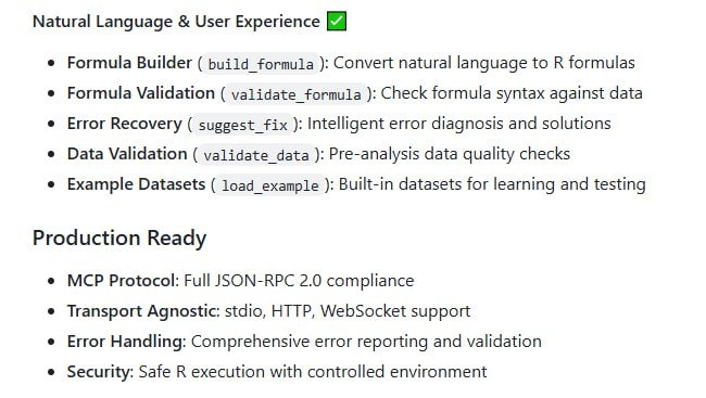 RMCP：一站式R语言统计分析MCP服务，支持40种统计工具，覆盖9大类分析，助力AI助手实现自然语言驱动的高阶数据建模与经济计量分析