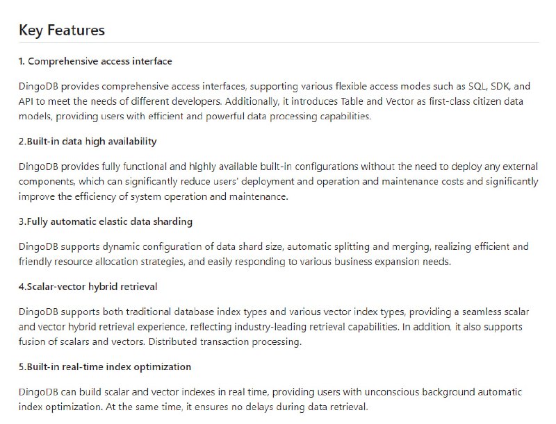 DingoDB：开源的分布式多模态向量数据库，支持在线强一致性、关系语义和向量语义，具有优秀的水平可扩展性和高可用性