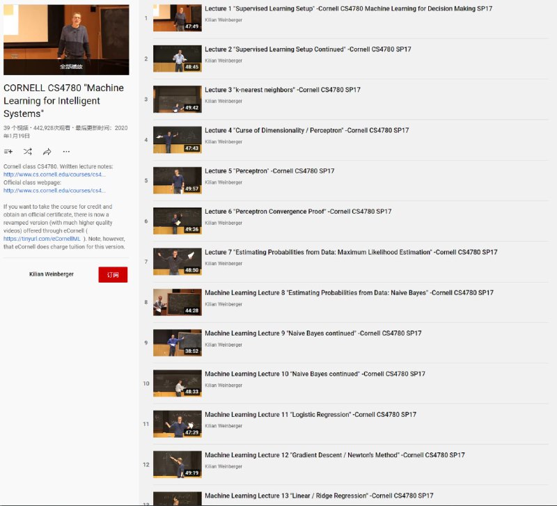 康奈尔大学《智能系统机器学习》课程及资料教学大纲 | YouTube | #教程 #机器学习康奈尔大学《智能系统机器学习》课程及资料教学大纲 | YouTube | #教程 #机器学习