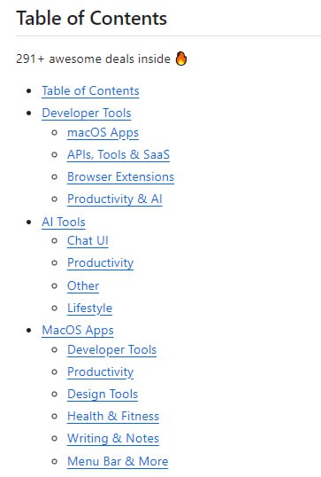 Rare Big Deal：一个收集和分享各类软件和应用特惠信息的开源项目，主要聚焦于开发工具、Mac应用、生产力工具、设计工具等Black Friday和Cyber Monday期间的限时优惠Rare Big Deal：一个收集和分享各类软件和应用特惠信息的开源项目，主要聚焦于开发工具、Mac应用、生产力工具、设计工具等Black Friday和Cyber Monday期间的限时优惠