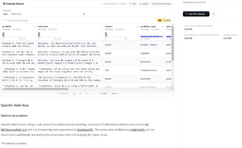OpenR1-Math-Raw：从DeepSeek R1完整版蒸馏的超大规模数学推理数据集，为数学问题解决和AI推理训练提供海量资源