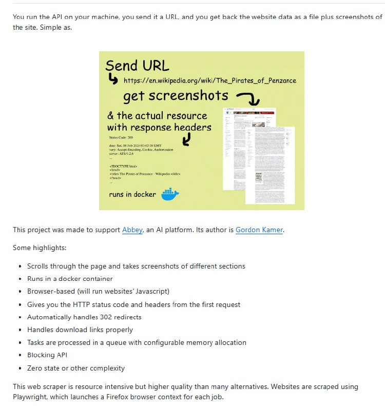 一个自托管的API，输入网址即可获取网页数据和浏览器截图