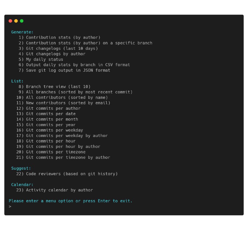 git-quick-stats：高效提取 Git 仓库统计数据• 一站式访问提交记录、贡献者、分支历史等多维度统计，突破繁杂 git 命令的认知壁垒