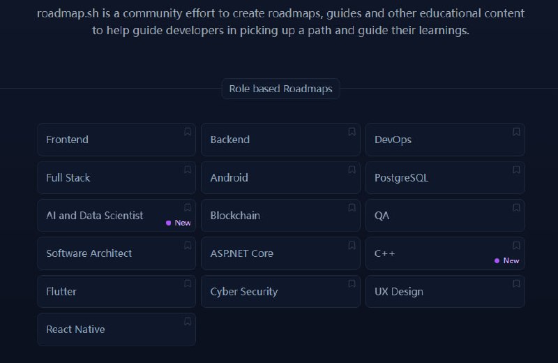 这个库可以让你在选择技术关键词后生成一个对应的路线图，从易到难，并且配有要学习对应知识点的文档，整个内容是社区驱动的，会不断更新