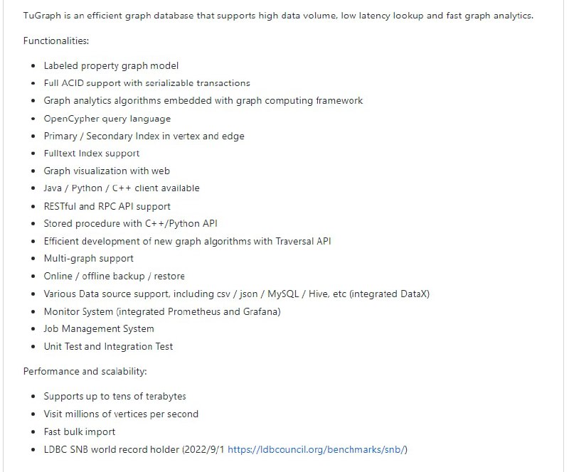 高效的图数据库，支持高数据量、低延迟查找和快速图分析TuGraph | #数据库