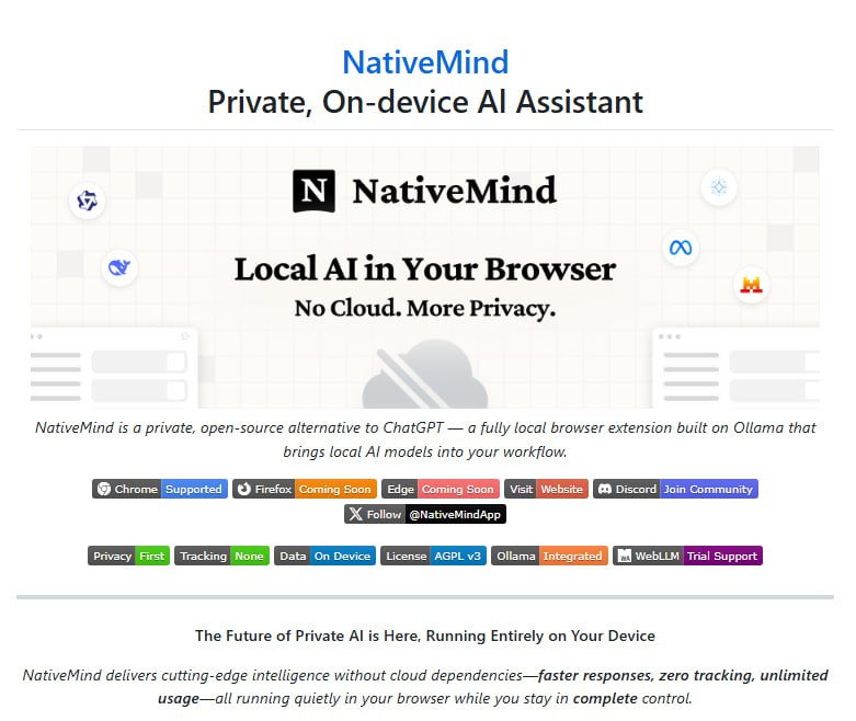 NativeMindExtension：你的专属隐私保护、本地运行的AI浏览器助手