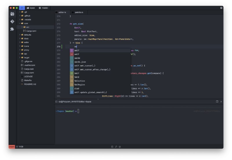 轻量级代码编辑器 ：Lapce，功能强大，运行丝滑，支持 Windows、Linux、macOS 等主流桌面系统