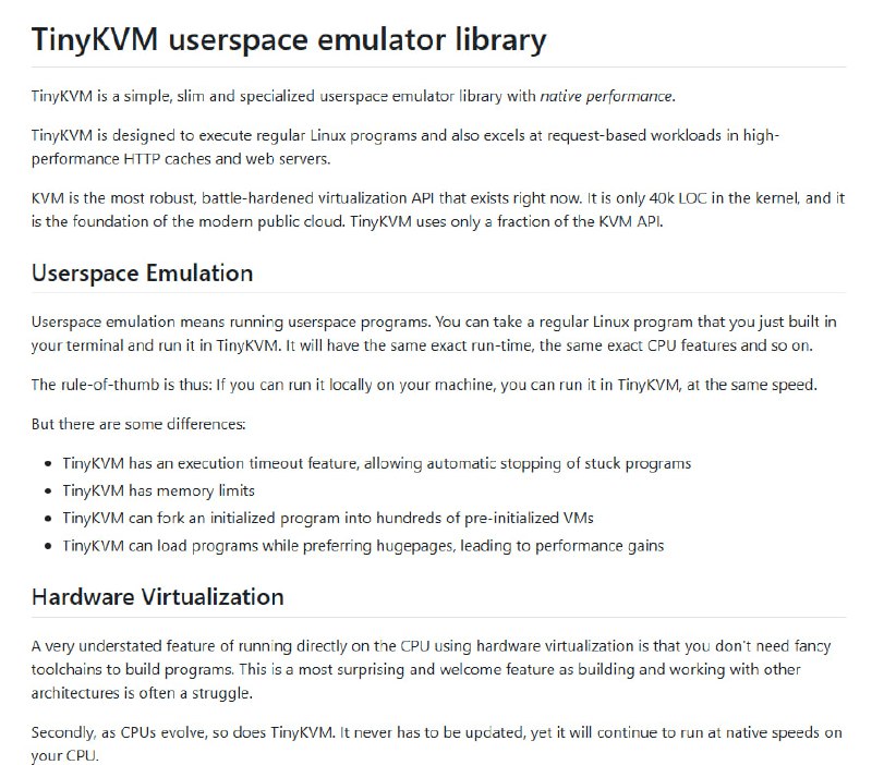 TinyKVM：为高性能沙箱环境提供原生性能的虚拟机监视器