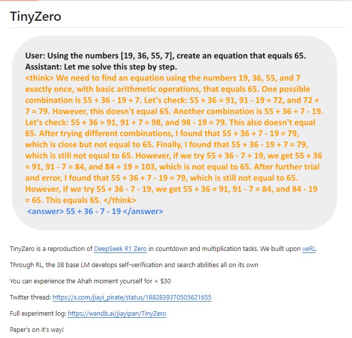 TinyZero：用不到30美元的成本，重现大型语言模型的自我进化能力