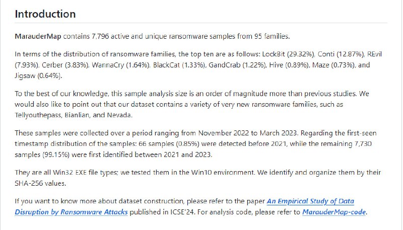 MarauderMap：大规模勒索软件样本集