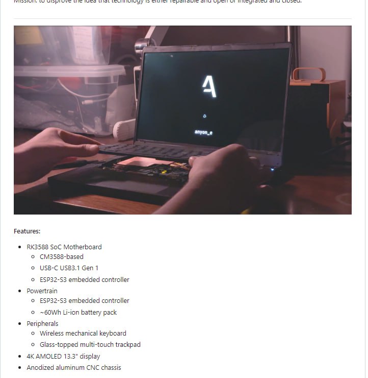 Hello9999901/laptop：一款高端、开源的集成笔记本电脑，尝试打破技术要么可维修、要么高度集成的固有观念，展示开源与高性能可以兼得