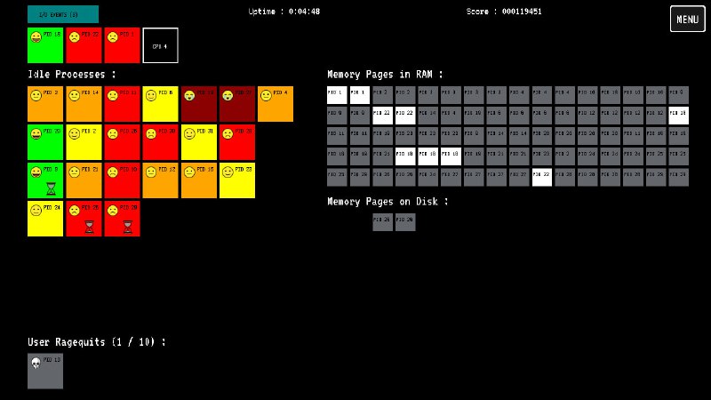 youre-the-os：一个计算机游戏，你在其中的角色就是扮演操作系统你要负责进程调度、内存管理、 I/O 事件等，如果你这个操作系统的使用者发现很多进程没有响应，就会重启系统，你就game over了