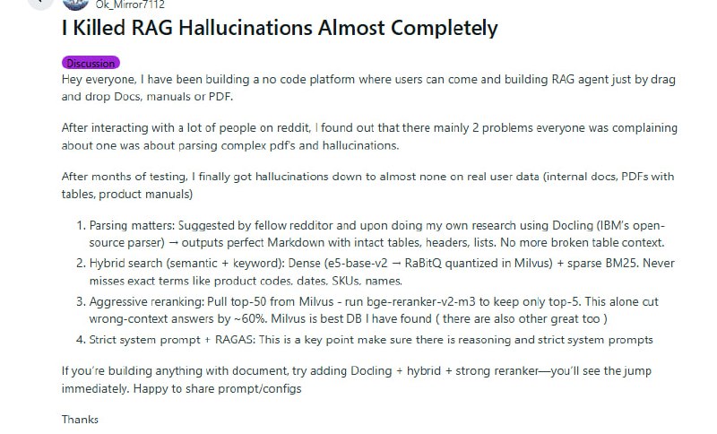 一位开发者分享了他在构建RAG系统时，如何将幻觉率从常见的两位数降到1-2%的实战经验