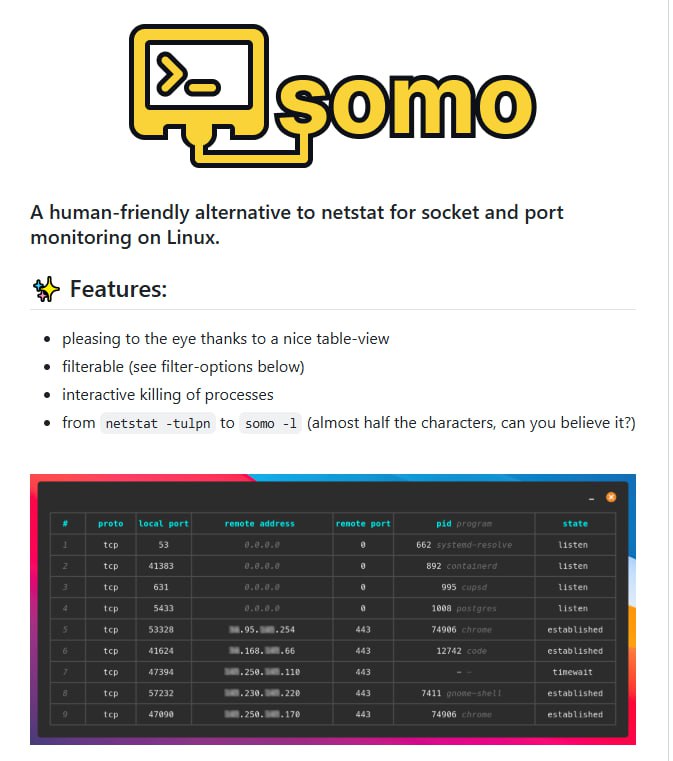 Somo：让Linux下的网络端口和套接字监控变得轻松又直观