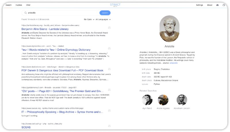 为开发者和爱好者设计的开源搜索引擎，以其高级查询语法、独立索引和个性化搜索定制功能为最大特色stract | #搜索引擎