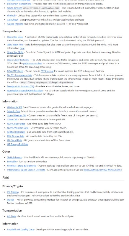 Awesome Public Real-Time Datasets and Sources：公开实时数据集列表，提供多种免费和付费的实时数据源