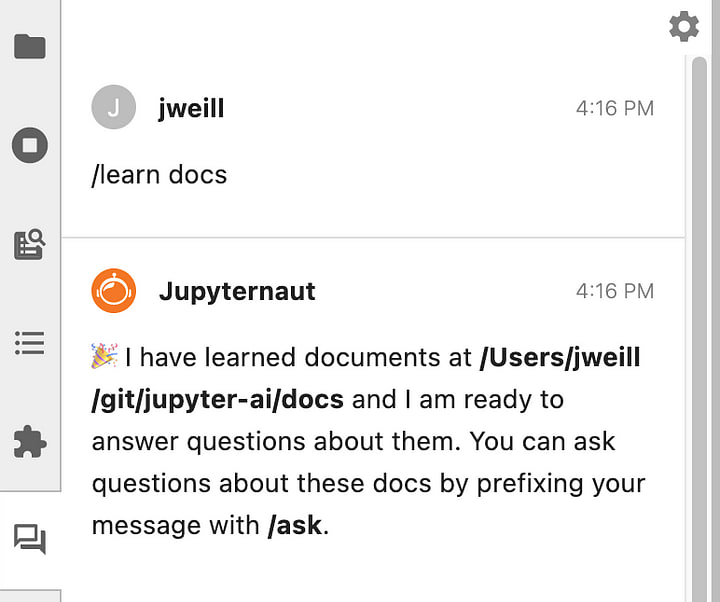 Jupyter发布官方子项目Jupyter AI，将生成式AI引入Jupyter notebooks，赋予用户解释和生成代码、修复错误、概括内容、询问关于本地文件的问题以及从自然语言提示生成整个notebook的能力