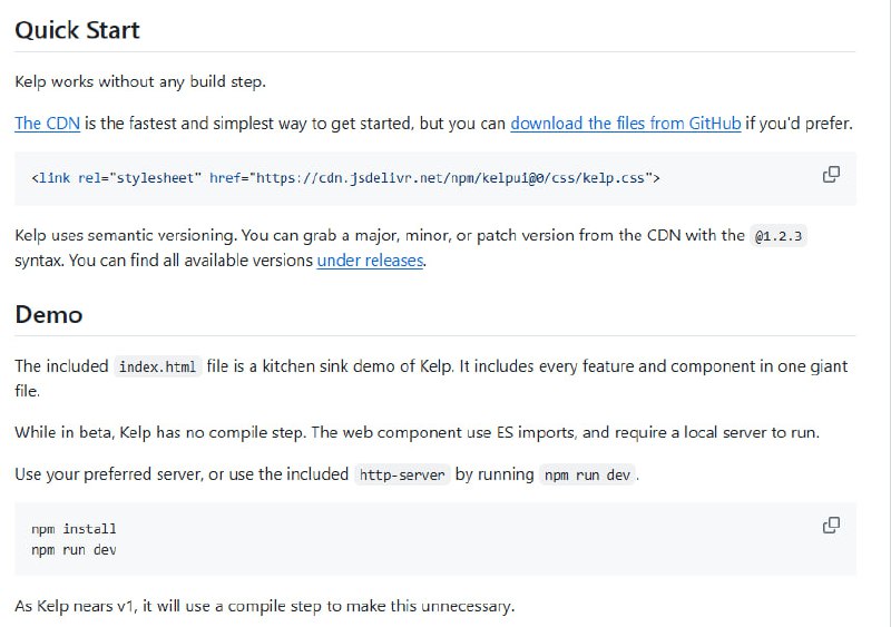 Kelp：专为热爱 HTML 的开发者设计的现代 UI 库，基于 Web Components 和现代 CSS，零构建步骤即可上手