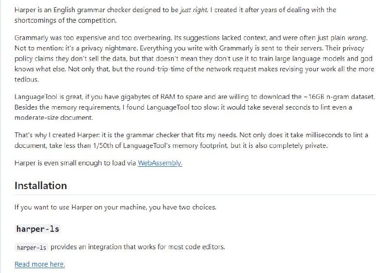 Harper：为开发者设计的英语语法检查器，旨在提供快速、轻量级且完全私密的语法检查体验