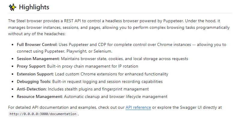 专为AI Agent设计的开源浏览器API框架，通过REST API提供无头浏览器控制能力
