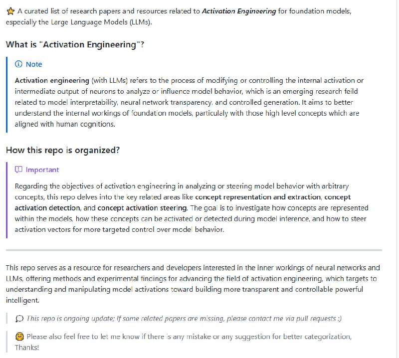 awesome-activation-engineering：一个专注于激活工程的精选资源库，为研究大型语言模型（LLM）的内部激活机制提供一站式解决方案