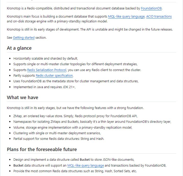 兼容Redis的分布式文档数据库，支持事务处理和持久化存储，适合需要高性能和数据一致性的应用场景Kronotop | #数据库兼容Redis的分布式文档数据库，支持事务处理和持久化存储，适合需要高性能和数据一致性的应用场景Kronotop | #数据库