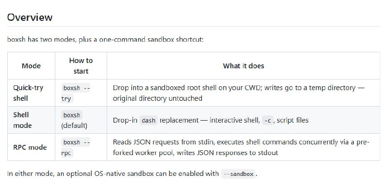 xicilion 响马大佬的新项目boxsh，一个受限的 POSIX shell，支持并发 JSON 行 RPC 模式，基于 dash 0.5.12 构建