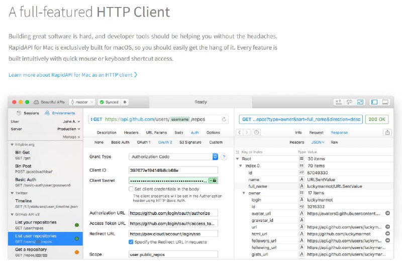 适用于Mac的一款颜值颇高的 HTTP 调试工具：RapidAPI for Mac 现已免费