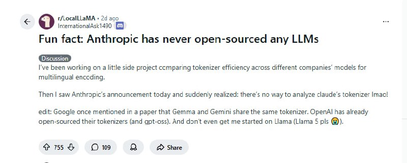 Anthropic的“安全”生意：一家从未开源任何模型的AI安全公司 | 帖子Anthropic以AI安全为旗号，却从未开源任何模型，连tokenizer都不对外公开