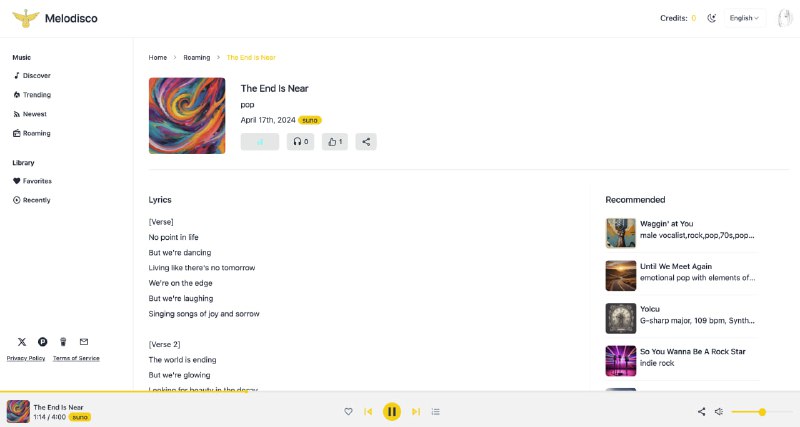 Melodisco - AI音乐播放器：提供个性化音乐体验，支持本地开发和多种部署方式，适用于音乐爱好者和开发者Melodisco - AI音乐播放器：提供个性化音乐体验，支持本地开发和多种部署方式，适用于音乐爱好者和开发者