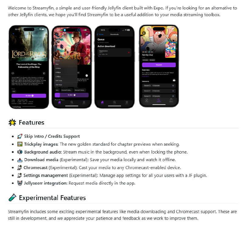 Streamyfin：一个简单易用的Jellyfin客户端，用Expo打造，为你的媒体流媒体体验带来全新升级