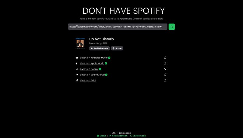 idonthavespotify：轻松将Spotify链接转换为您喜欢的流媒体服务，帮助用户在不同平台间无缝切换音乐idonthavespotify：轻松将Spotify链接转换为您喜欢的流媒体服务，帮助用户在不同平台间无缝切换音乐