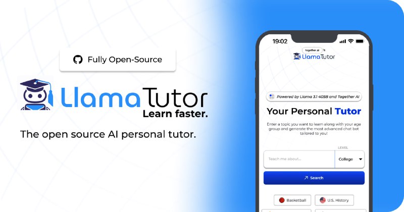 基于Llama 3.1的AI个人辅导工具，提供个性化学习体验，支持学生通过自然语言交互获取知识，提升学习效率Llama Tutor | #工具