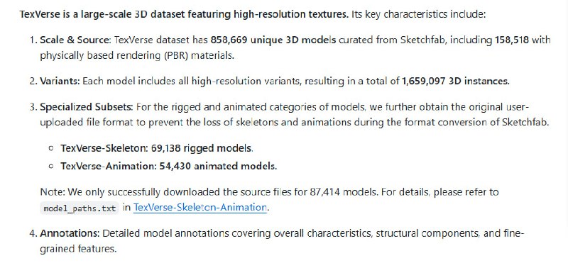 TexVerse：一个涵盖超85万高质量3D模型及高分辨率材质的大型开放数据集，专为视觉计算、图形学研究与应用打造