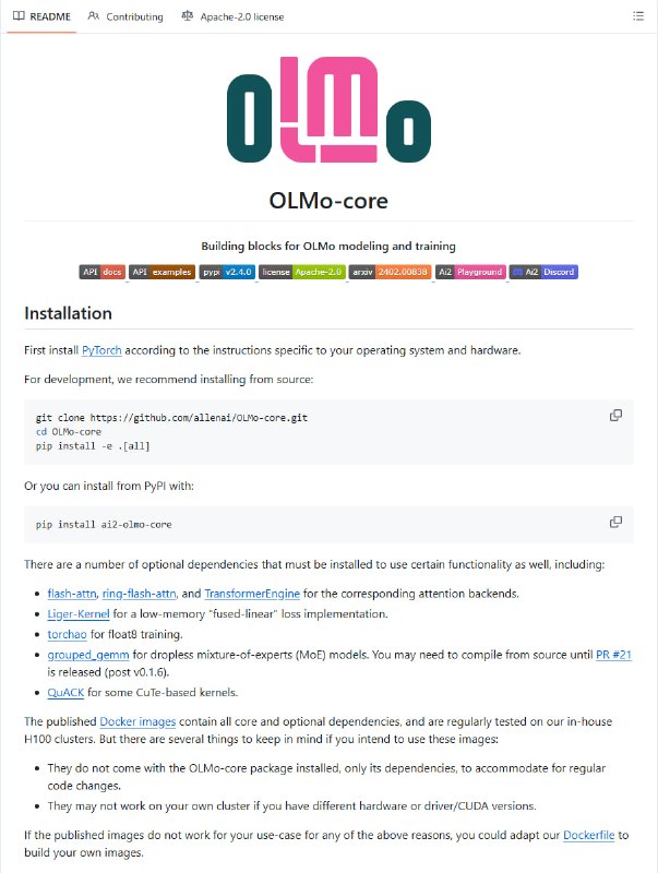在线训练PyTorch构建块，专为 OLMo 生态系统打造，助力大规模语言模型开发