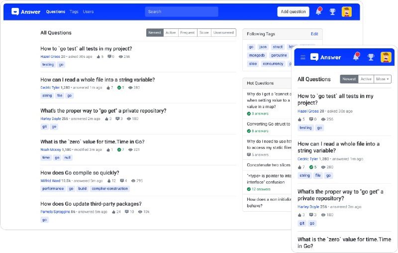 开源知识社区，可以用来快速构建Q&A社区，以获得产品技术支持、客户支持、用户沟通等Answer - Build Q&A community